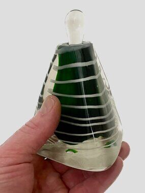 Triangular Emerald Green & White Spiral Art Glass Perfume Bottle